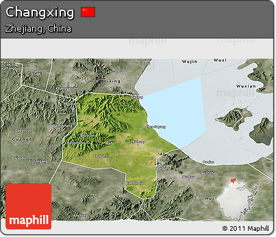 Satellite 3D Map of Changxing, semi-desaturated