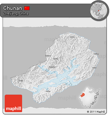 Gray 3D Map of Chunan, single color outside
