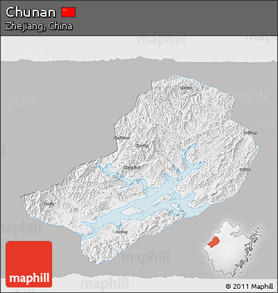 Gray 3D Map of Chunan, single color outside