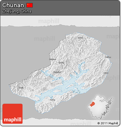 Gray 3D Map of Chunan, single color outside