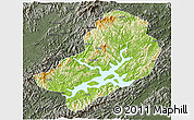 Physical 3D Map of Chunan, darken, semi-desaturated