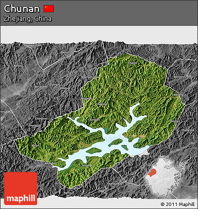 Satellite 3D Map of Chunan, desaturated