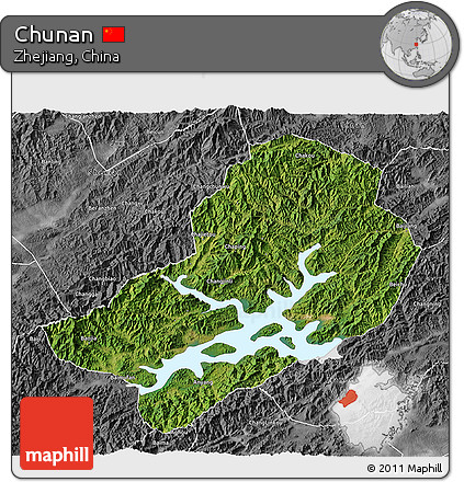 Satellite 3D Map of Chunan, desaturated