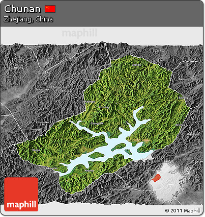 Satellite 3D Map of Chunan, desaturated