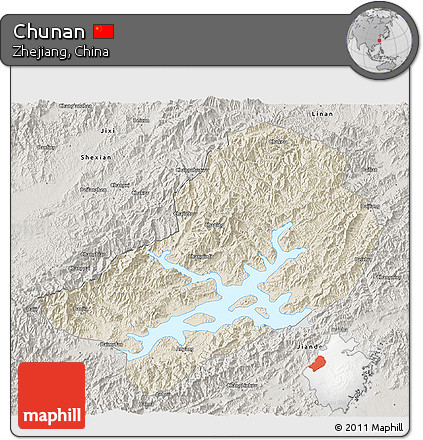 Shaded Relief 3D Map of Chunan, semi-desaturated