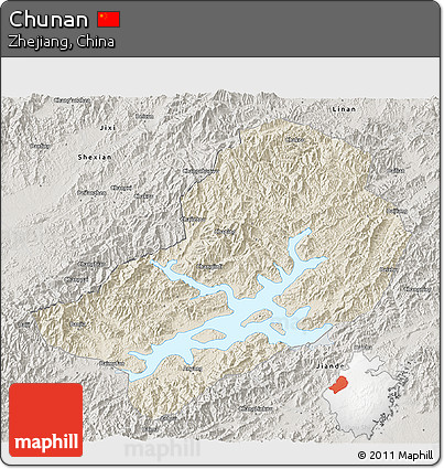 Shaded Relief 3D Map of Chunan, semi-desaturated
