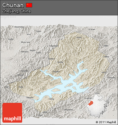 Shaded Relief 3D Map of Chunan, semi-desaturated