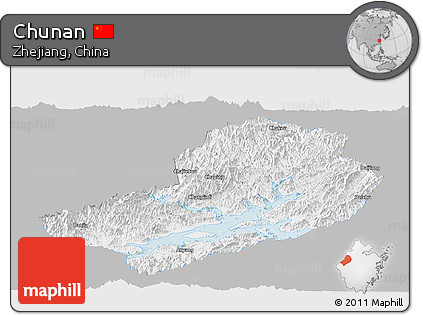 Gray Panoramic Map of Chunan, single color outside