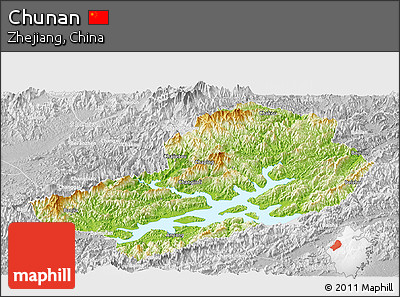 Physical Panoramic Map of Chunan, lighten, desaturated
