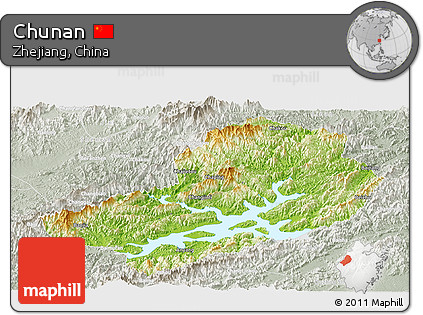 Physical Panoramic Map of Chunan, lighten, semi-desaturated