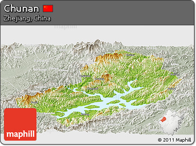 Physical Panoramic Map of Chunan, lighten, semi-desaturated