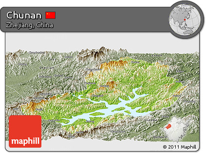Physical Panoramic Map of Chunan, semi-desaturated