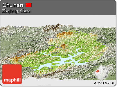 Physical Panoramic Map of Chunan, semi-desaturated