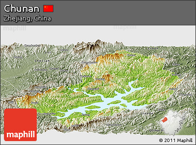 Physical Panoramic Map of Chunan, semi-desaturated
