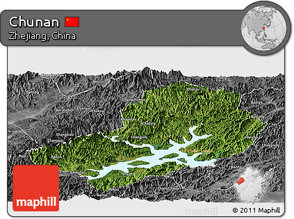 Satellite Panoramic Map of Chunan, desaturated