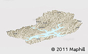 Shaded Relief Panoramic Map of Chunan, cropped outside