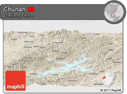 Shaded Relief Panoramic Map of Chunan