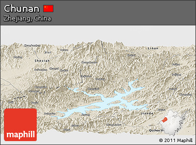 Shaded Relief Panoramic Map of Chunan