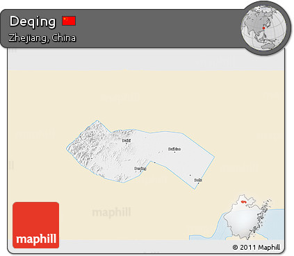 Classic Style 3D Map of Deqing, single color outside