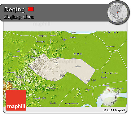 Shaded Relief 3D Map of Deqing, physical outside