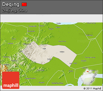 Shaded Relief 3D Map of Deqing, physical outside