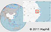Gray Location Map of Deqing, highlighted country, hill shading