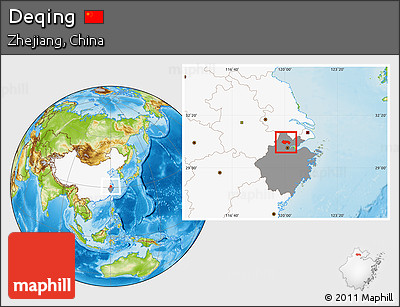 Physical Location Map of Deqing, highlighted country, highlighted parent region