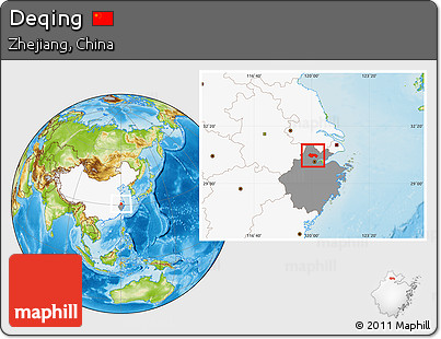 Physical Location Map of Deqing, highlighted country, highlighted parent region