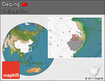 Satellite Location Map of Deqing, highlighted country, highlighted parent region