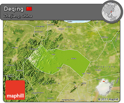 Physical Map of Deqing, satellite outside