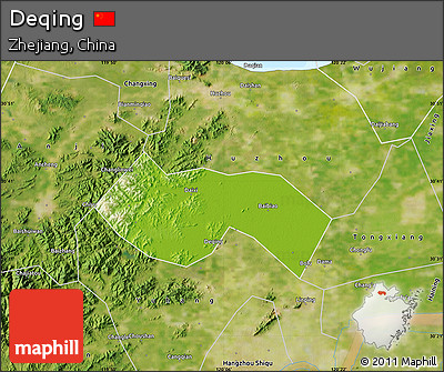 Physical Map of Deqing, satellite outside