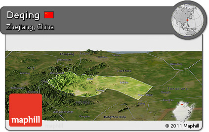 Satellite Panoramic Map of Deqing, darken
