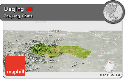 Satellite Panoramic Map of Deqing, lighten, semi-desaturated