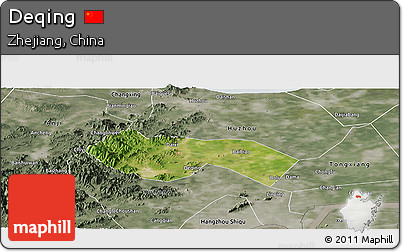 Satellite Panoramic Map of Deqing, semi-desaturated
