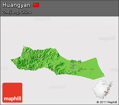 Political 3D Map of Huangyan, cropped outside