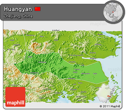 Political 3D Map of Huangyan, physical outside