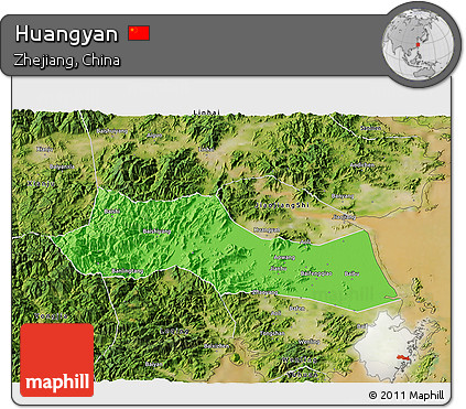 Political 3D Map of Huangyan, satellite outside
