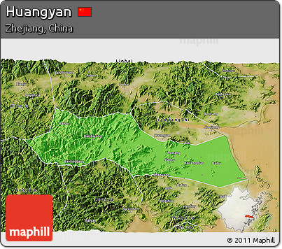 Political 3D Map of Huangyan, satellite outside