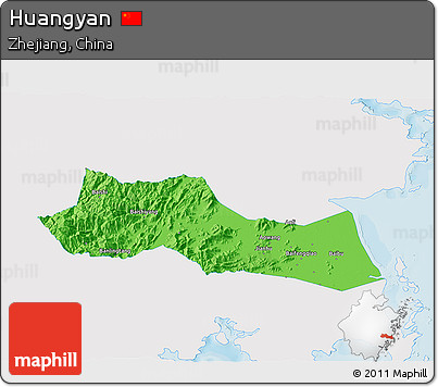 Political 3D Map of Huangyan, single color outside