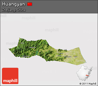 Satellite 3D Map of Huangyan, cropped outside