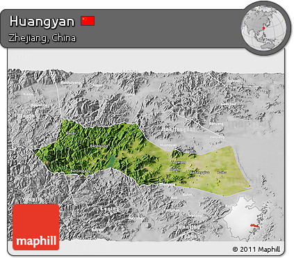 Satellite 3D Map of Huangyan, lighten, desaturated