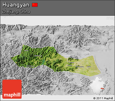 Satellite 3D Map of Huangyan, lighten, desaturated