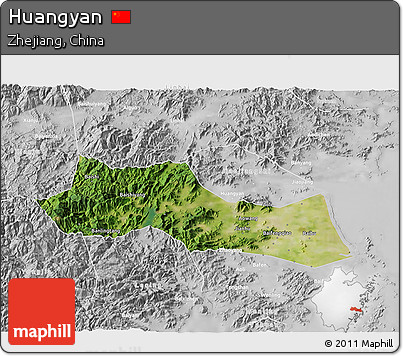 Satellite 3D Map of Huangyan, lighten, desaturated