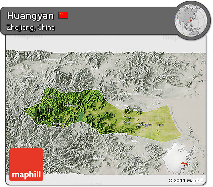 Satellite 3D Map of Huangyan, lighten, semi-desaturated