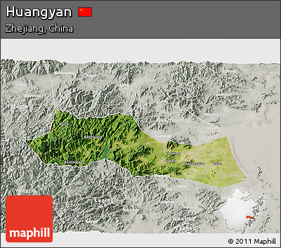 Satellite 3D Map of Huangyan, lighten, semi-desaturated