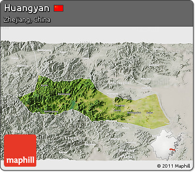 Satellite 3D Map of Huangyan, lighten, semi-desaturated