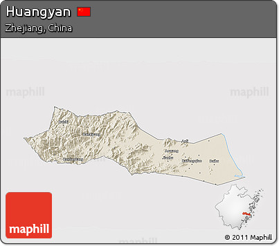 Shaded Relief 3D Map of Huangyan, cropped outside