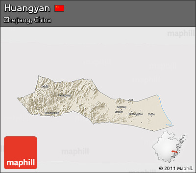 Shaded Relief 3D Map of Huangyan, cropped outside