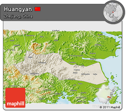 Shaded Relief 3D Map of Huangyan, physical outside