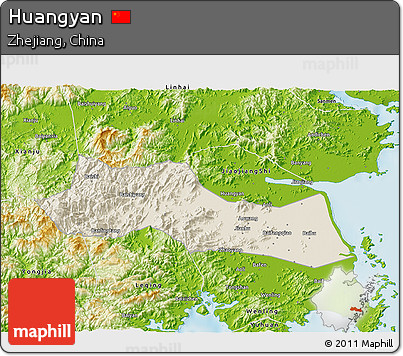 Shaded Relief 3D Map of Huangyan, physical outside